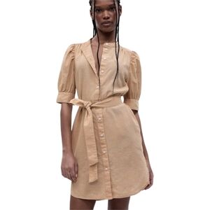 Gap Linen Blend Belted Shirt Dress / Shirtdress - Size XXS Womens - Beige Tan